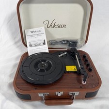 VOKSUN S300 Suitcase Record Player Bluetooth USB AUX 3-Speed Turntable Brown