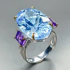 AAA Quality 34 ct Natural Blue Topaz Ring 925 Sterling Silver Size 8 /R469678