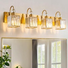 Crystal Vanity Light, 4 Light Gold Crystal Vanity Lights &ndash; Bathroom Brass