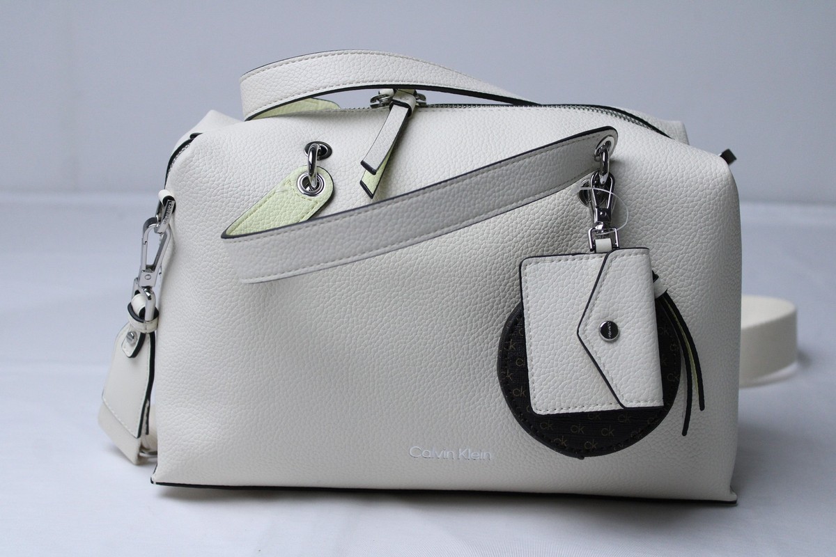Calvin Klein Women's Zip Top Cali Satchel Bag NC3 Cherub White