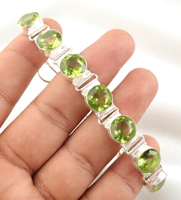 Exceptional Peridot Gemstone 925 Sterling Silver Handmade Jewelry Bracelet 8''