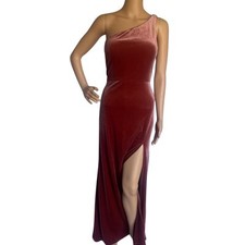 Jenny Yoo One Velvet Shoulder Side Slit Formal Gown Dress Size 4 English Rose