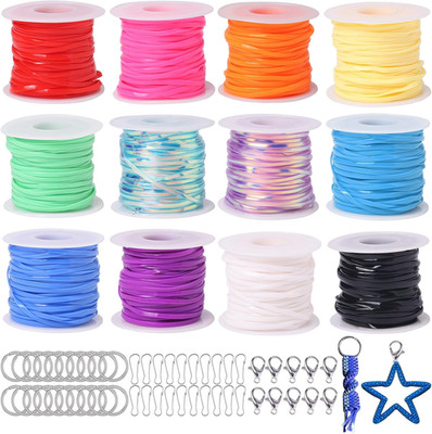 Lanyard String, 12 Rolls Gimp String Plastic Lacing Cord Elastic String for Brac