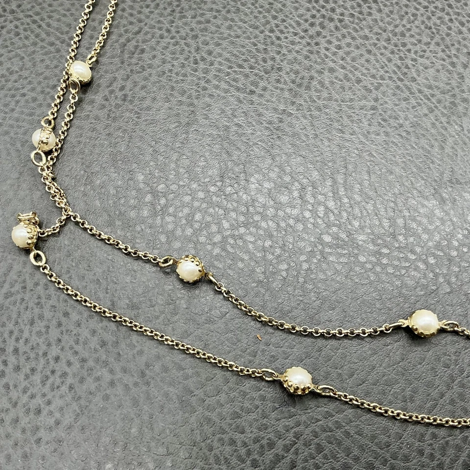 Collar Banana Republic Mujer Tono Dorado Imitación Perla Estación Cadena En Capas Largo Foto 4 de 4