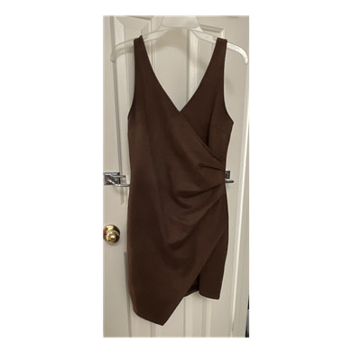 Haute Monde Brown Suede Sleeveless V-Neck Ruched Bodycon Mini Dress S