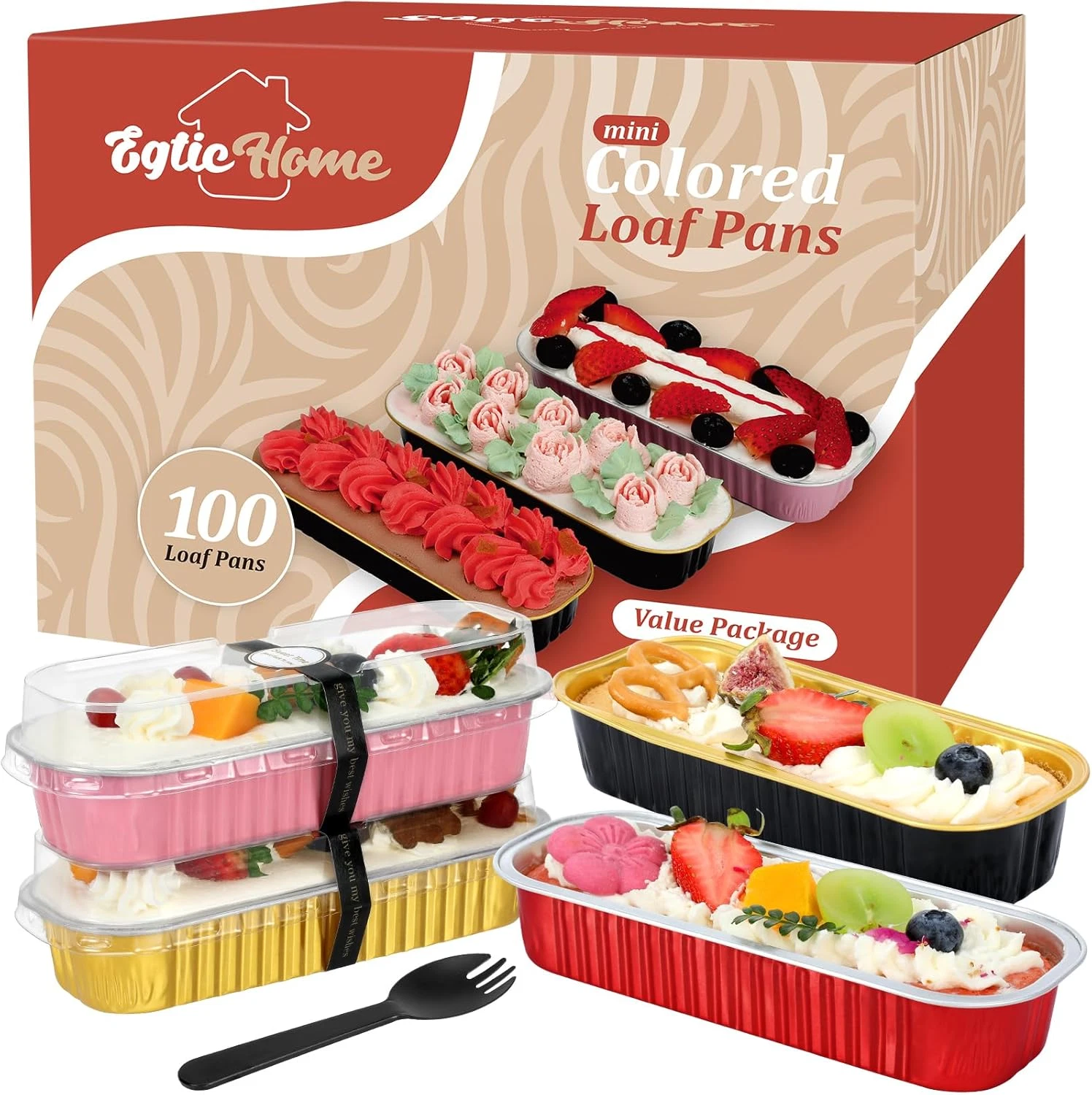 Mini Loaf Pans with Lids and Spoons (100 Pack, Mixed Color, 6.8Oz) Rectangular A
Opens in a new wind