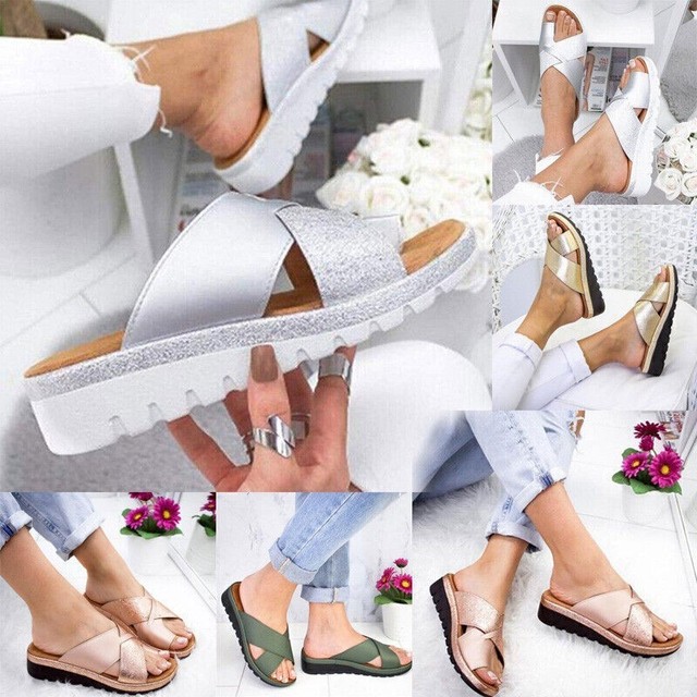 Sandalias ortopédicas informales chanclas planas para mujer zapatos de cuña baja talla