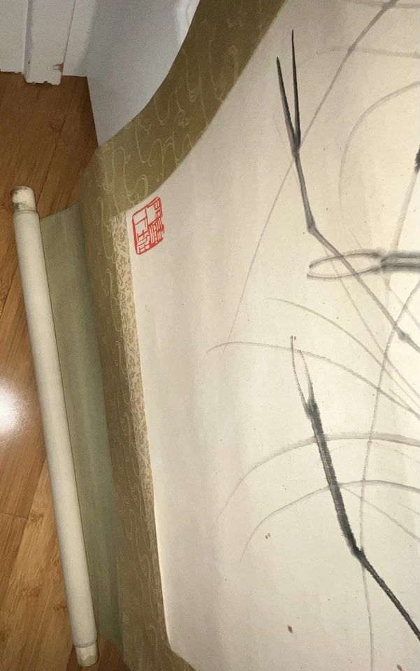 Antiguo pergamino chino colgante pintado por Qi Biashi que representa camarones de China Foto 4 de 4