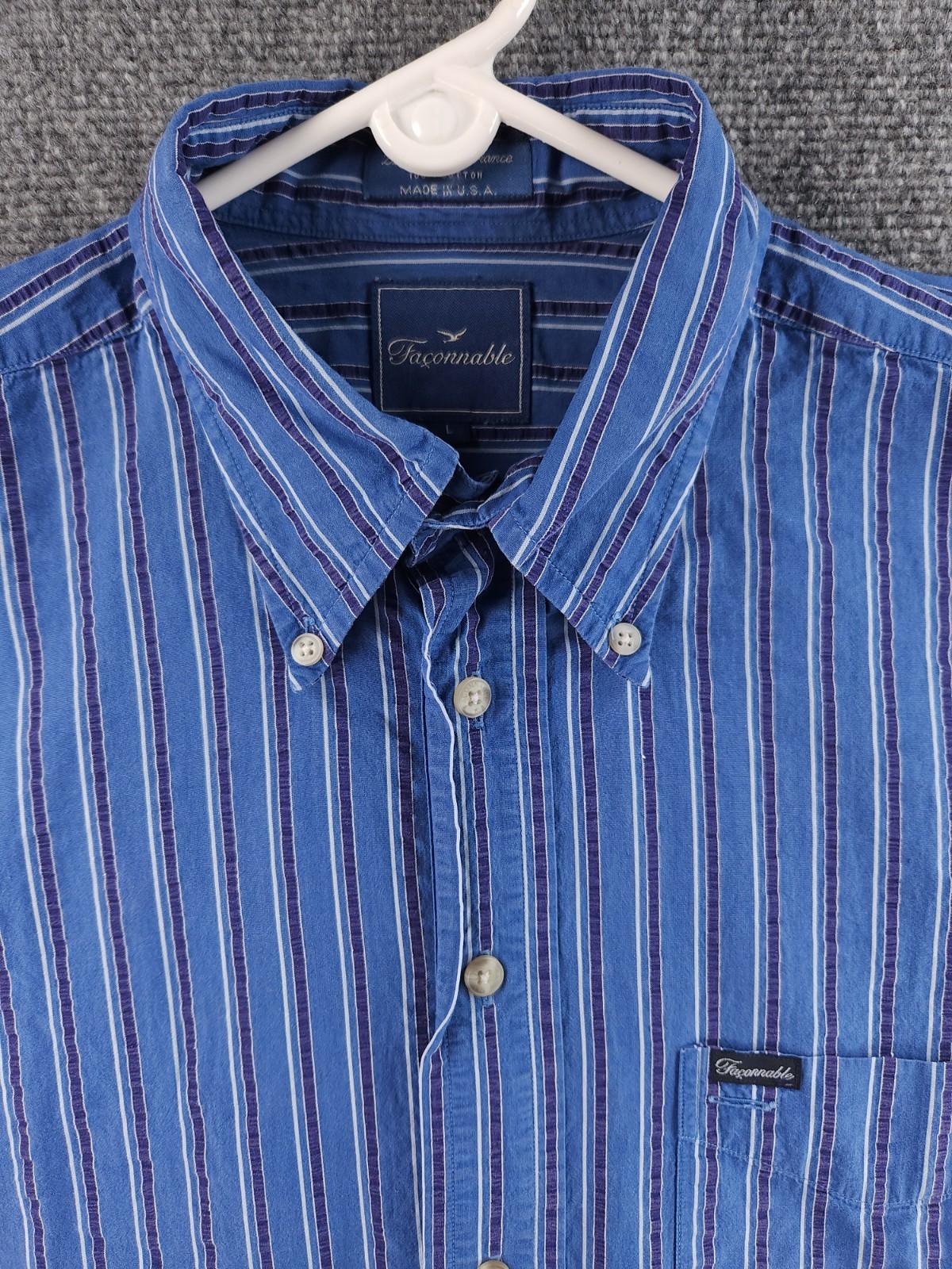 Faconnable Button-Down Large Cotton USA Blue Stri… - image 1
