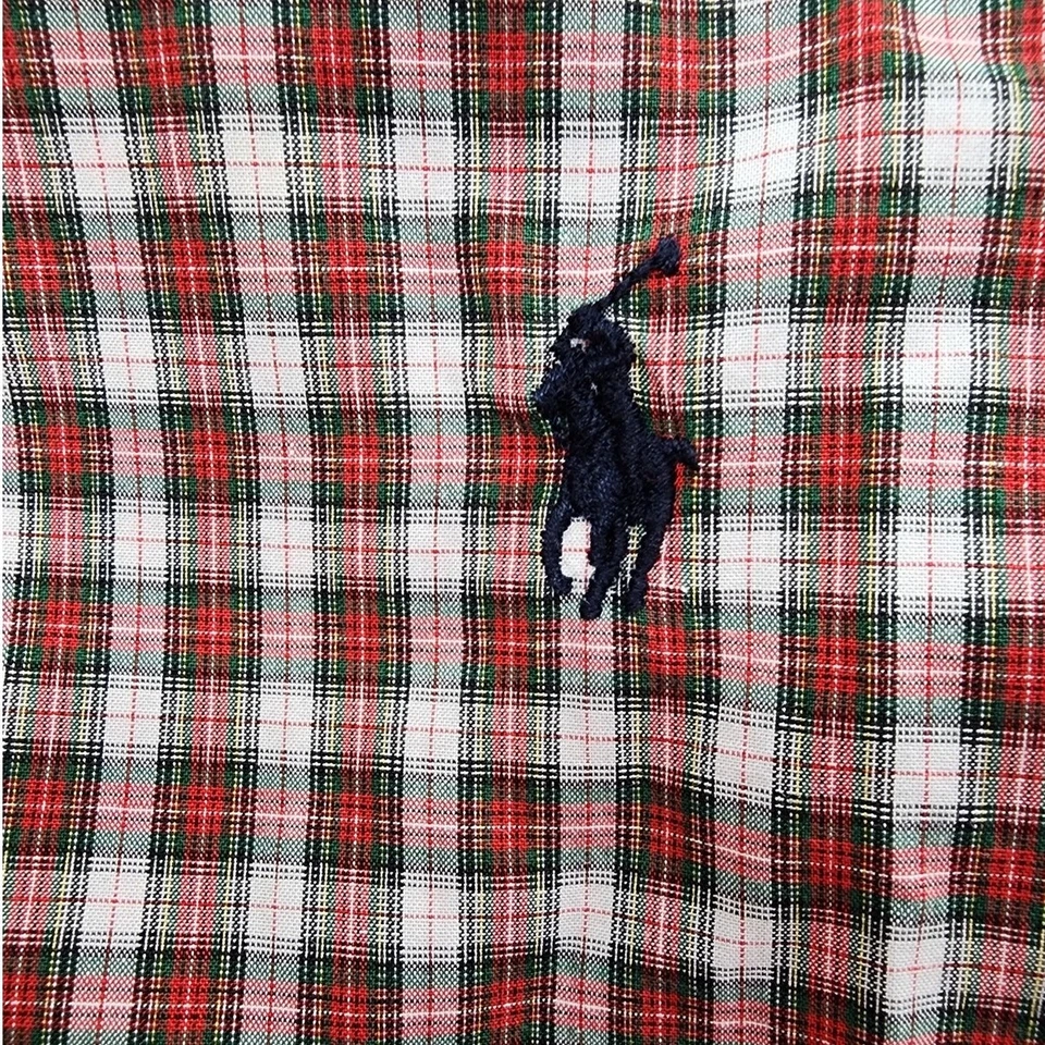Camisa masculina vintage Ralph Lauren xadrez verde vermelha Blake algodão mangas compridas - Imagem 3 de 4