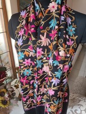 LUXURY CREWEL Floral EMBROIDERY Black SCARF CASHMERE PASHMINA 8 DESIGN CHOICE