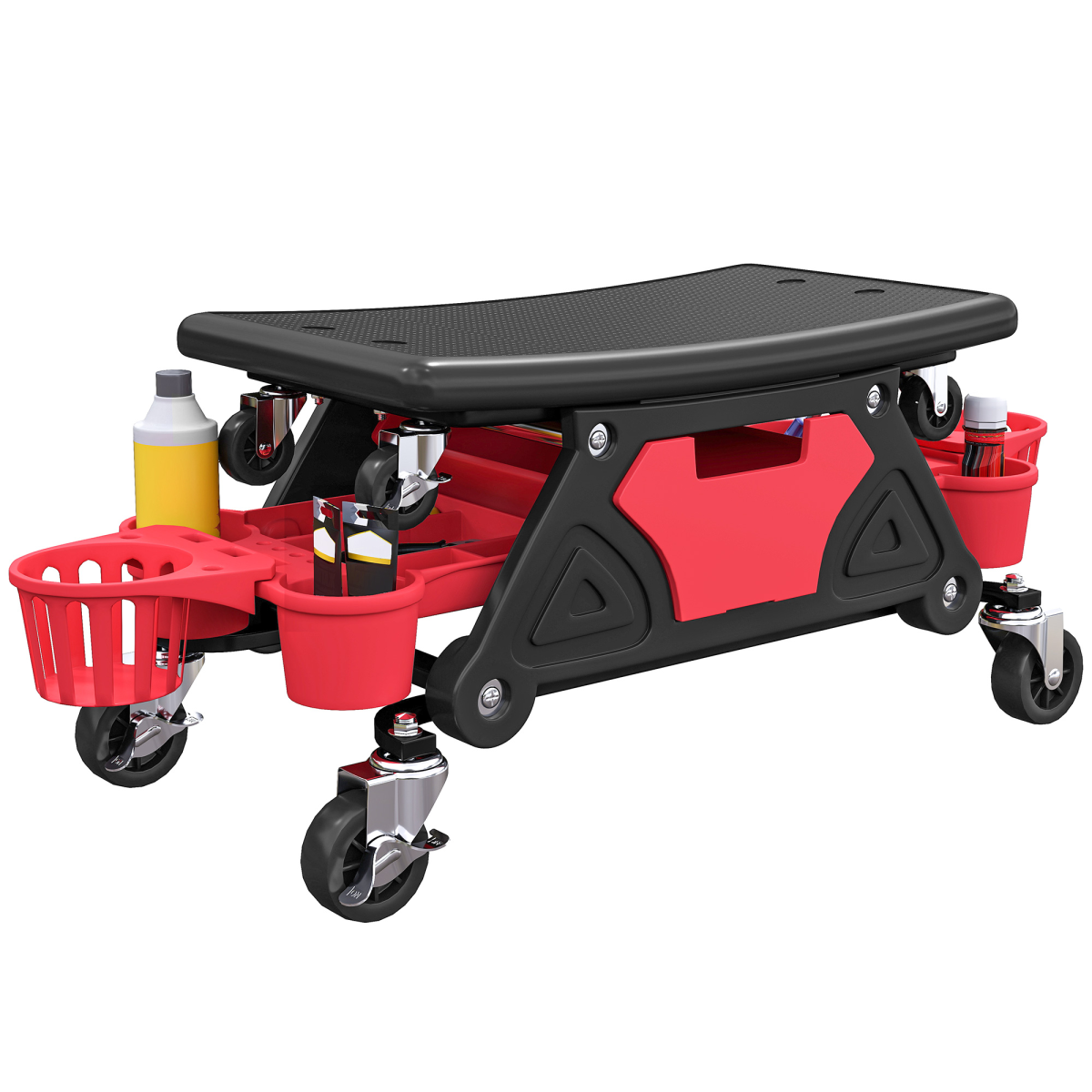 HOMCOM Rolling Mechanic Stool 135kg Capacity Workshop Stool - Red