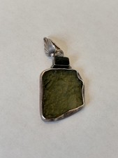 Natural Moldavite Tektite Pendant 5g Total Wt 925 Sterling Silver Raw Genuine