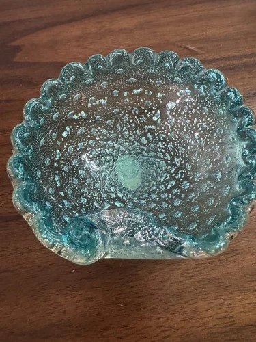 Vintage Murano Art Glass Bowl 6" Bubble Silver Fleck Mid Century Ashtray Dish