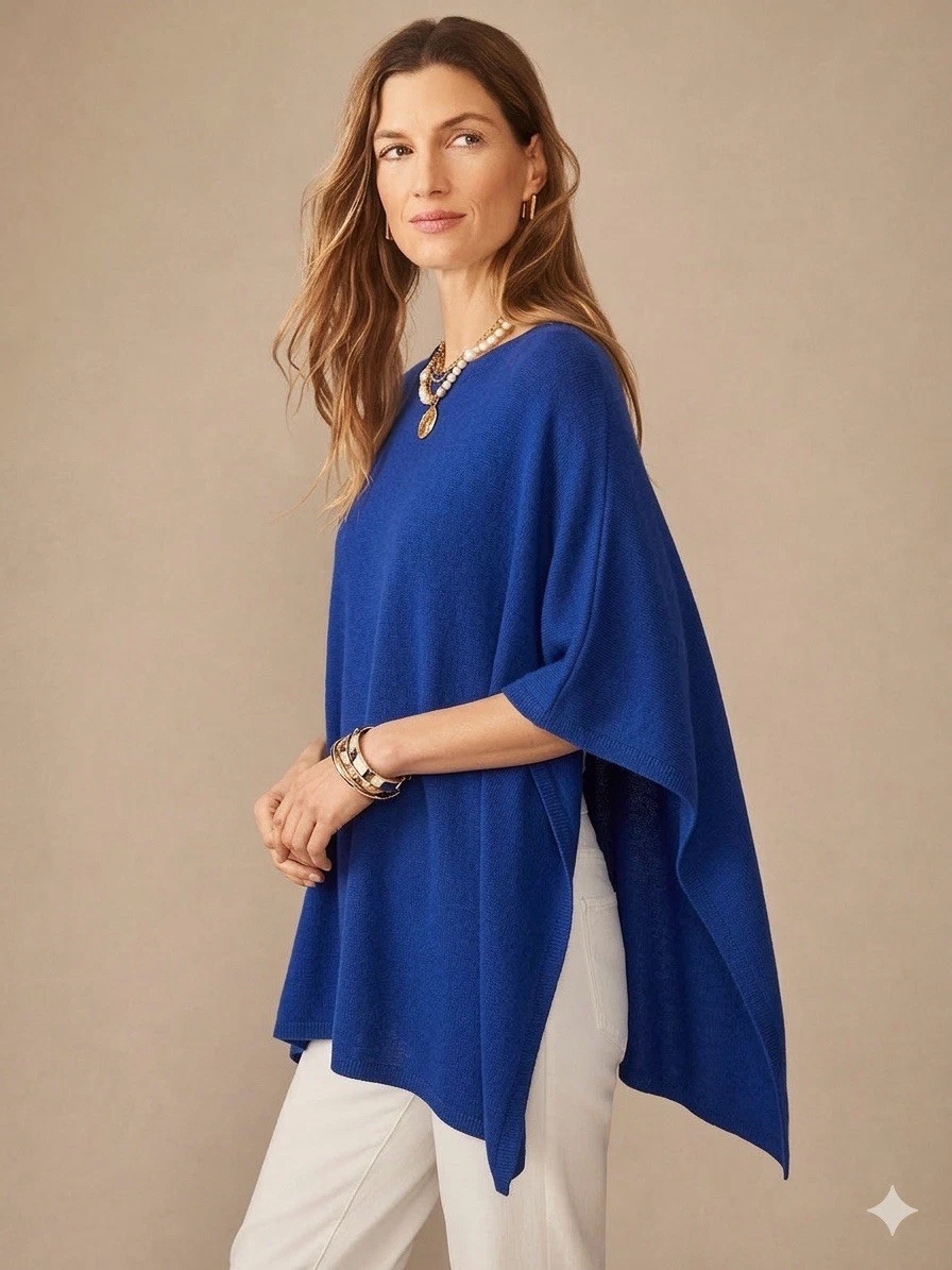 J.McLaughlin 100% Cashmere Poncho Wrap Cobalt Blue One Size NWOT EUC 8.2oz