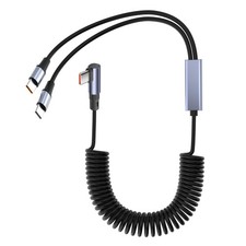 2 in 1 Coiled USB Cable, 90 Degree Right Angle Fast Charging Cable, 2-Port US...