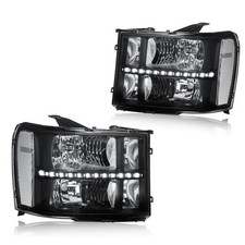 LED Headlight Assembly, 2007-2013 GMC Sierra Black Housing Clear Reflector LED