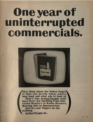 1965 Yellow Pages PRINT AD One Year Uninterrupted Commercials VTG