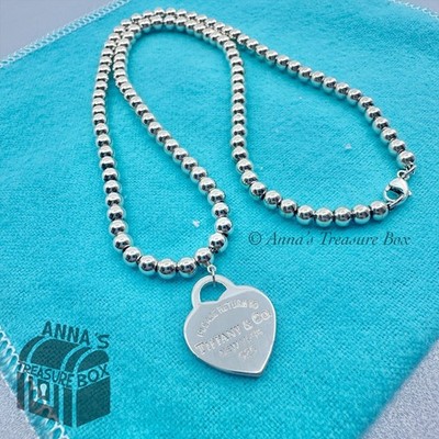 Return To Tiffany & Co. 925 Silver SMALL Heart Tag 4mm Beaded
