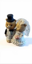 Wedding Cake Topper Porcelain Bear Couple Figurine 3"H, 2.5" L