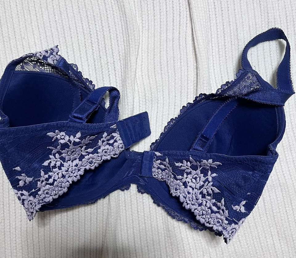 Sujetador con aros de encaje Wacoal Embrace sin forro azul crepúsculo/niebla lavanda 34DDD GUC Foto 4 de 4