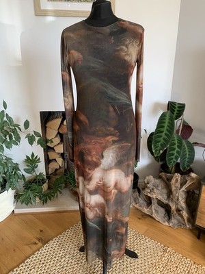 Zara Martyrdom Lievin Angels Mesh Maxikleid Artwork Langarm Tüll - Medium