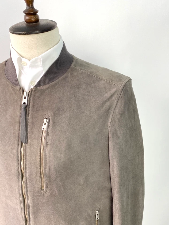 Men's ALL SAINTS KEMBLE Suede Goat Leather Bomber Jacket Coat Grey SZ L EU 50-52 - Image 3 of 4