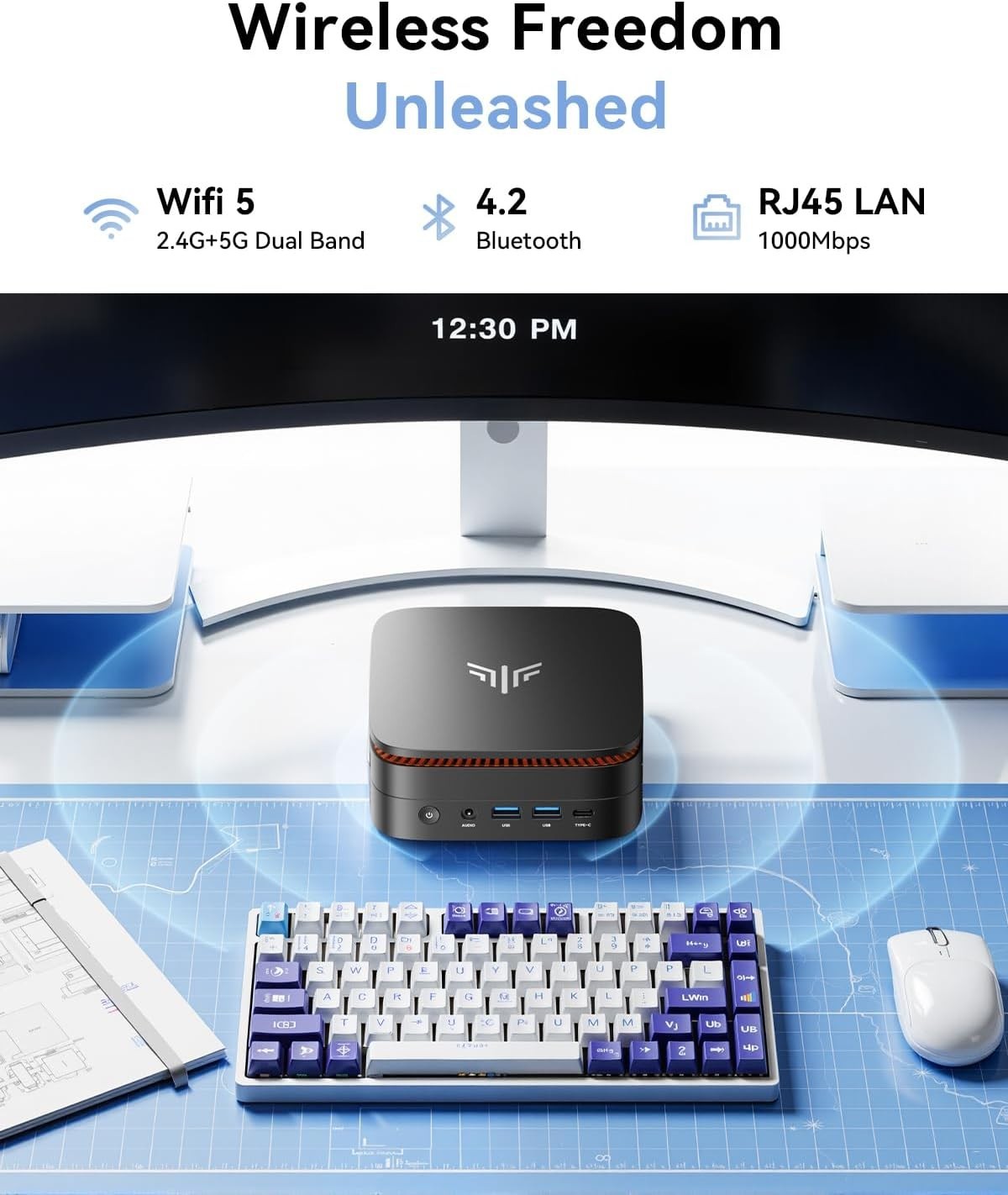 NIPOGI 4K Mini PC AMD Ryzen 3 4300U 8GB DDR4 256GB SSD Windows 11 PRO WIFI 5 BT Ansicht 6