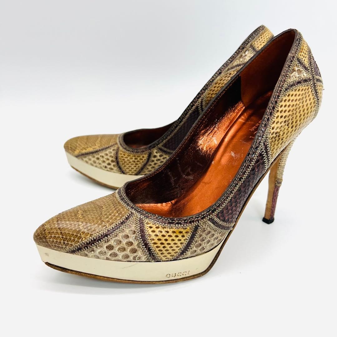 Gucci Tom Ford Python Snakeskin Platform Heels 35… - image 2