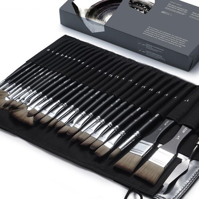 Paint Brush Set 25 Pieces Professional Synthetic Nylon Acrylic Oil ARTIFY Expert