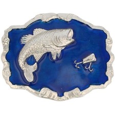 Bass Fishing Fish Fisherman Western Cowboy Lure 1980s NOS Vintage Belt Buckle