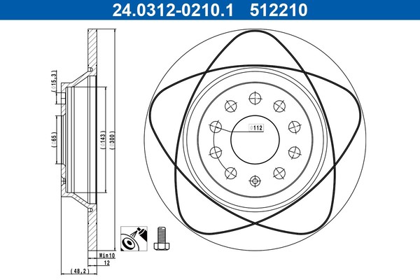 2Er-Set 2Er Set Bremsscheibe ATE 24.0312-0210.1 VAG 3Q0 615 601 VAG 3Q0 615 601-image