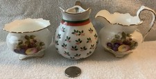 Aynsley Creamer Sugar Bowl Fruit, Lefton Holly Creamer2396 Both Fine Bone China