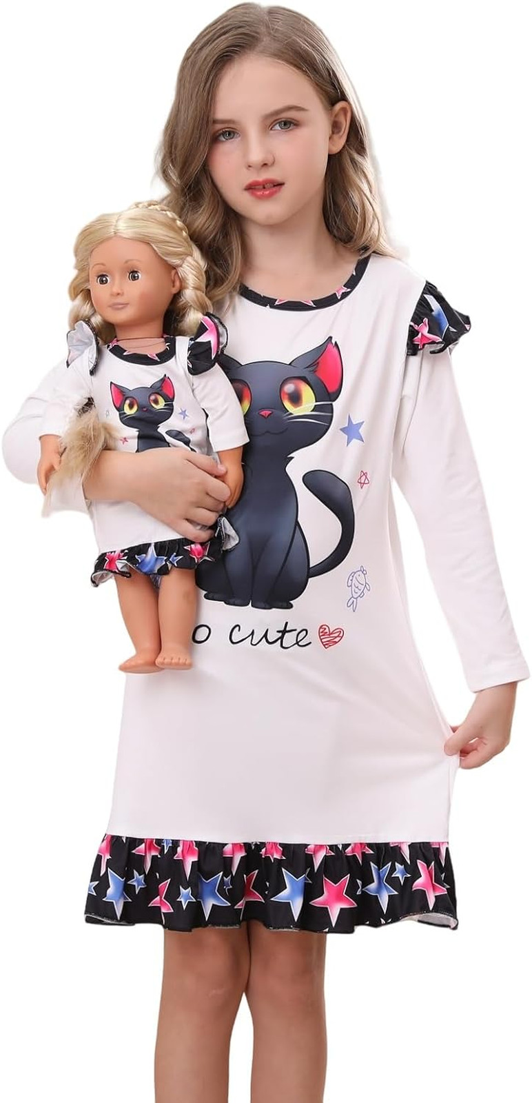 Girl Dress Cute Cartoon and Matching American Girl Doll Clothes Accessories for