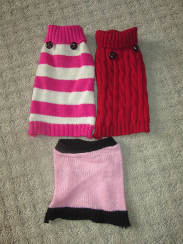 3 pc DOG Female Girl Sweater Outfits Sz XXS  Red/ Pink Striped Petco Pup Crew