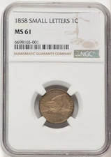 1858 1C SM LETTERS Flying Eagle Cent NGC MS61 (507651002)