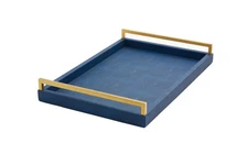 Navy Blue Ottoman Shagreen Leather Coffee Table Tray - Decorative Large Servi...