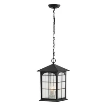 3-Light Aged Iron Outdoor Hanging Lantern Pendant Seedy Glass Porch Light