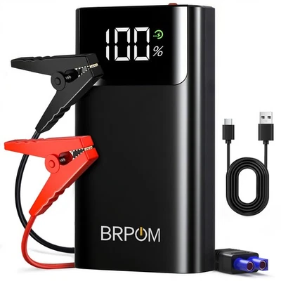 BRPOM 6000A Car Jump Starter Power Bank Pack 12V LCD Battery Booster USB Charger