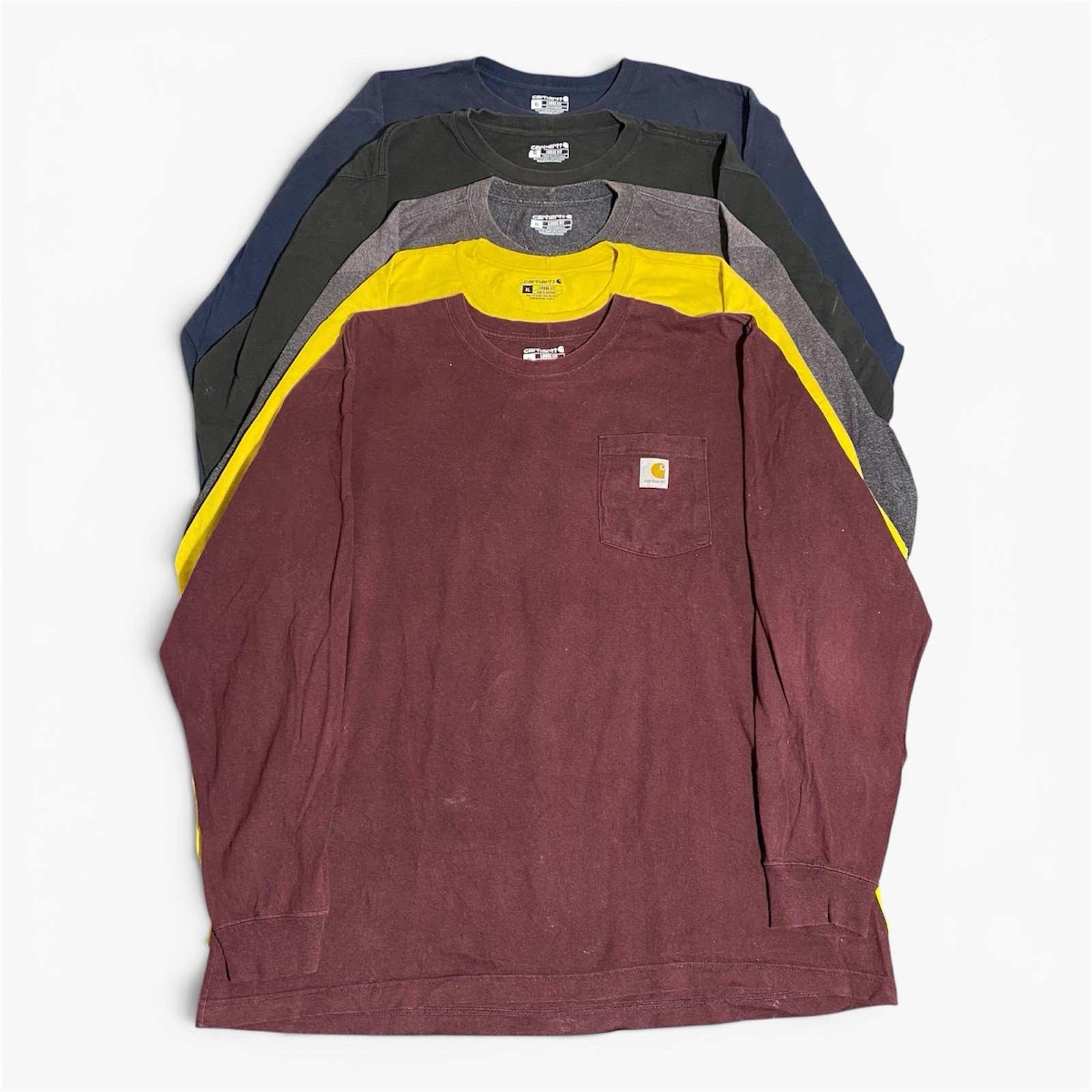 Lot Of 5 Carhartt Mens XL Loose Fit T-Shirt Pocket Tee Long Sleeves Worn Stains