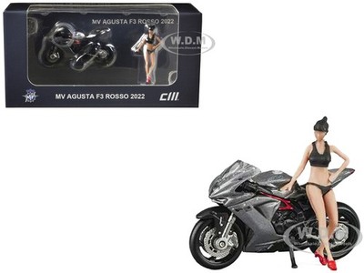 2022 MV AGUSTA F3 ROSSO MOTORCYCLE SILVER W/FIGURE 1/64 CM MODEL CM64-F3ROSSO-02
