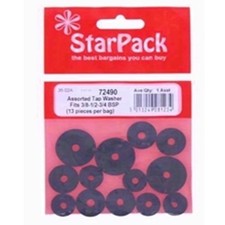 Black Assorted Tap Washers To Fit 3/8 Inch, 1/2 Inch, and 3/4 Inch Pack Of 13 UK