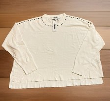 DKNY Women  s Studded Crewneck Boxy Fit Sweater - White - Large