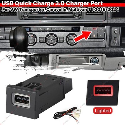 USB QC3.0 Ladegerät Buchse Steckdose für VW Transporter Caravelle Multivan T6