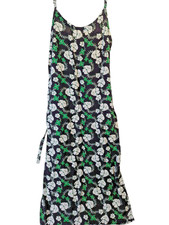 Vestido AZUL CLARO CIELO Talla XL Vintage Hawaiano Maxi Tropical Verde Floral Aberturas