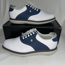 NEW Footjoy Mens Traditions 57901 WHITE/BLUE Size 10.5 Extra Wide Waterproof