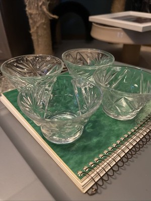 4 Vtg Anchor Hocking Early American Prescut 5 oz Sherbet/Dessert Bowls - Oatmeal