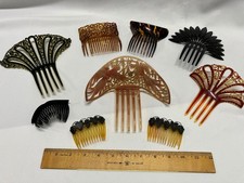 9 LARGE Ornate Celluloid Hair Combs Vintage Deco Oriental Fan Shapes designs