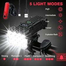 LED Bike Light Set Front and Rear Waterproof Cycling Lamp+Horn USB Rechargeable