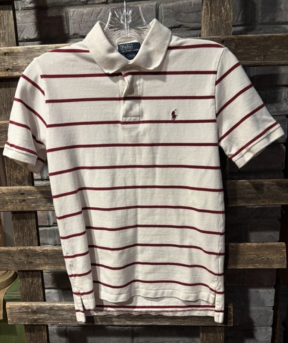 Boys Polo Ralph Lauren Shirt L (14-16), White With Burgundy Stripes Short Sleeve - Picture 3 of 7